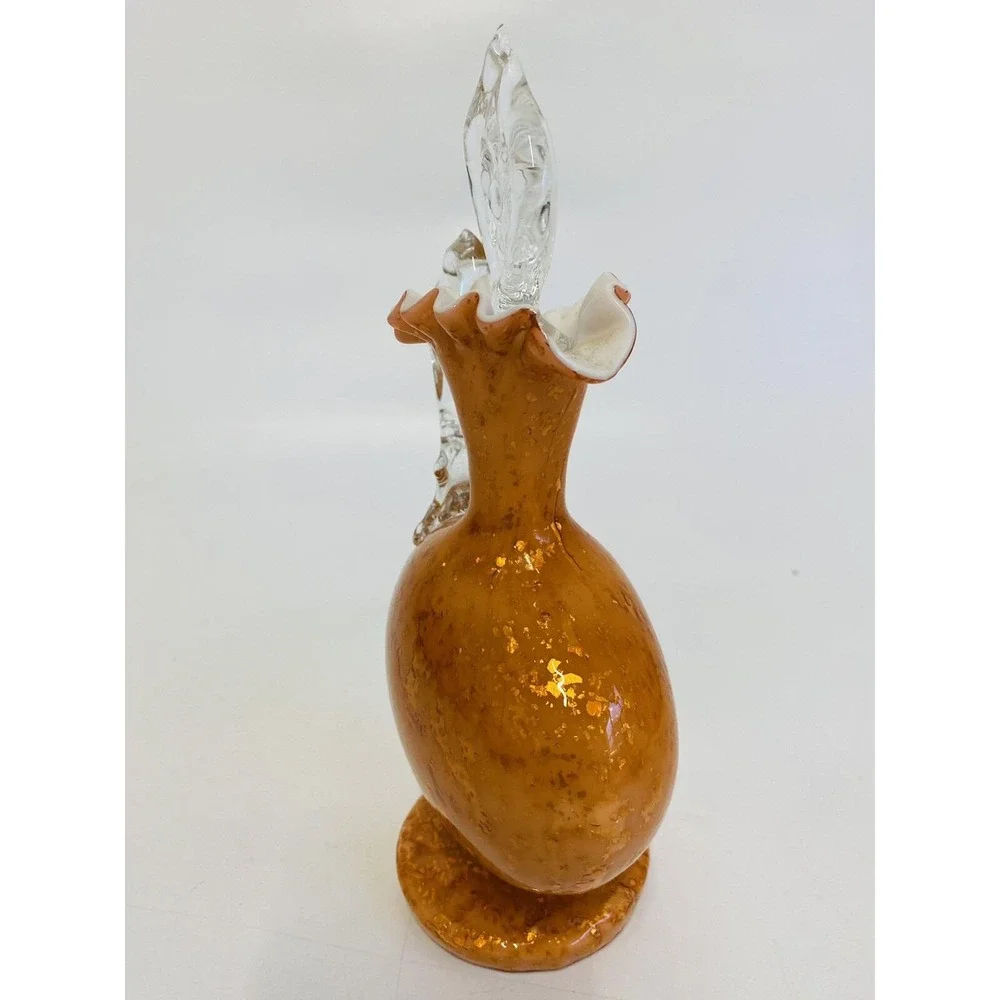 Vintage Orange Gold Aventurine Art Glass Decanter Murano‎ Style Ruffled Cruet